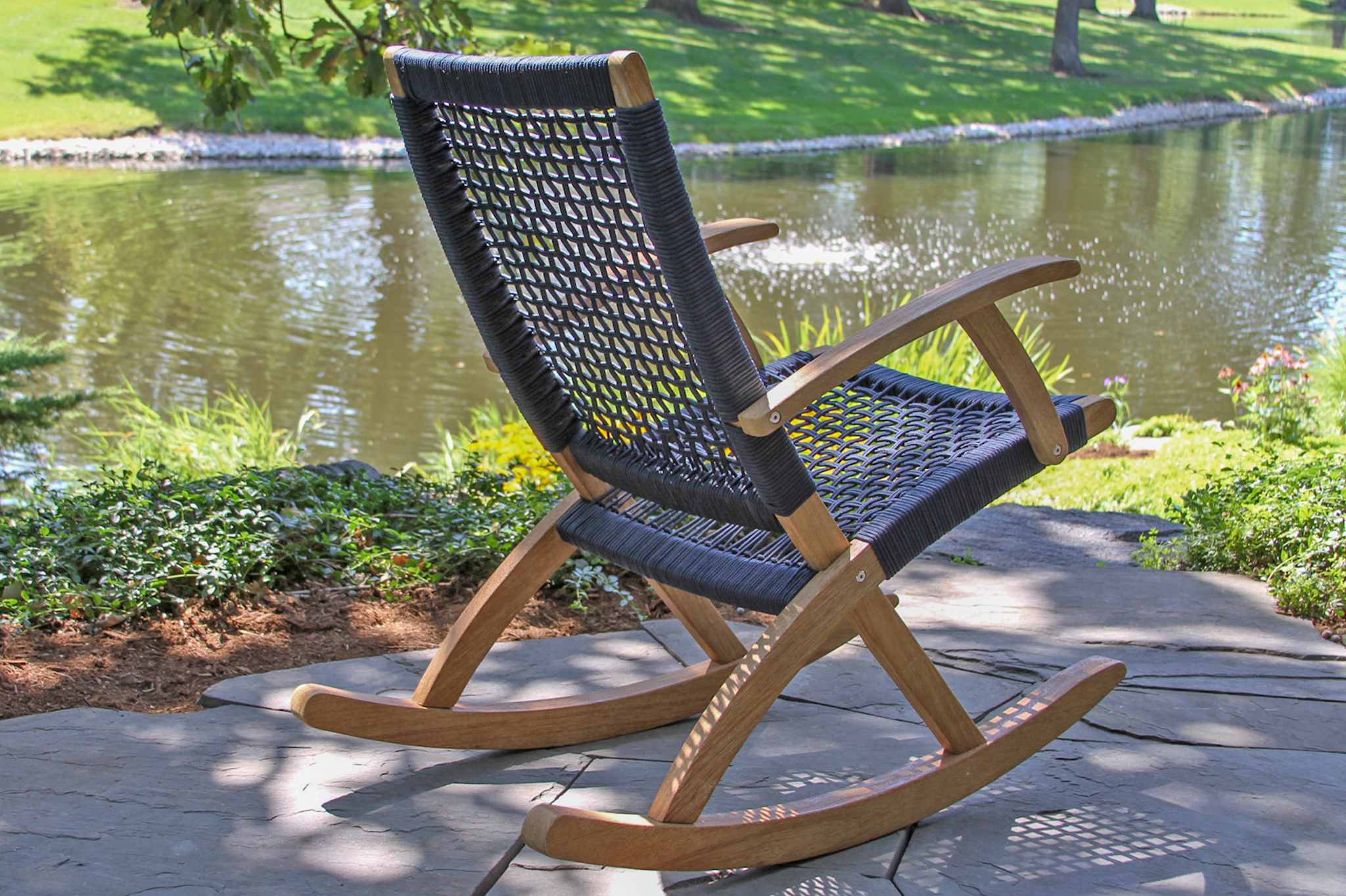 41095BL - Eucalyptus Blue Rope and Antique Wash Rocking Chair