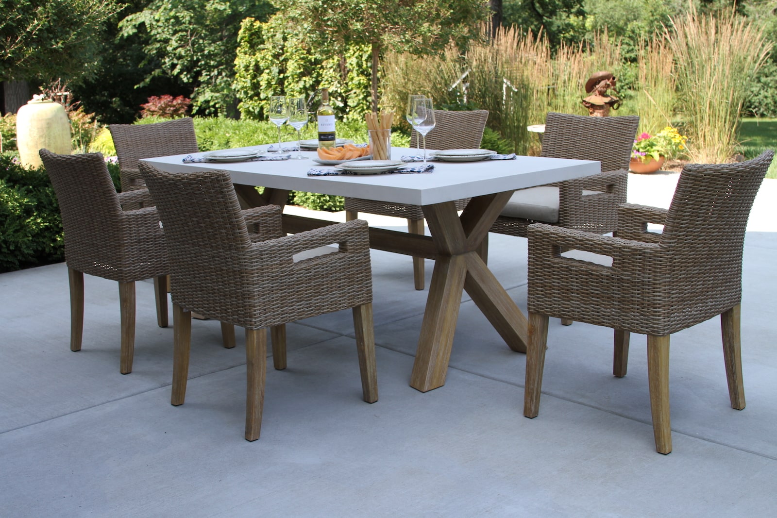 Ivory Composite & Eucalyptus Hardwood Outdoor Dining Table