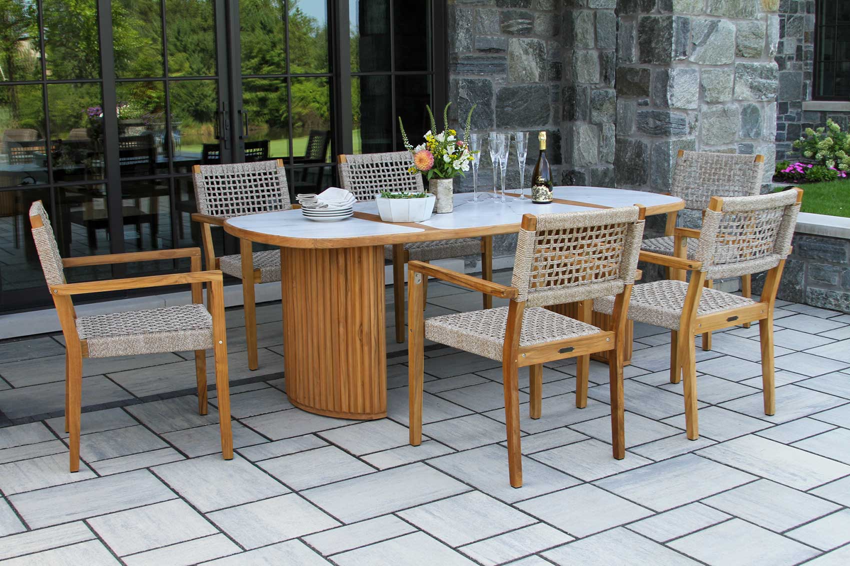 Oval Teak & Monte Bianco Sintered Stone Dining Table, 60