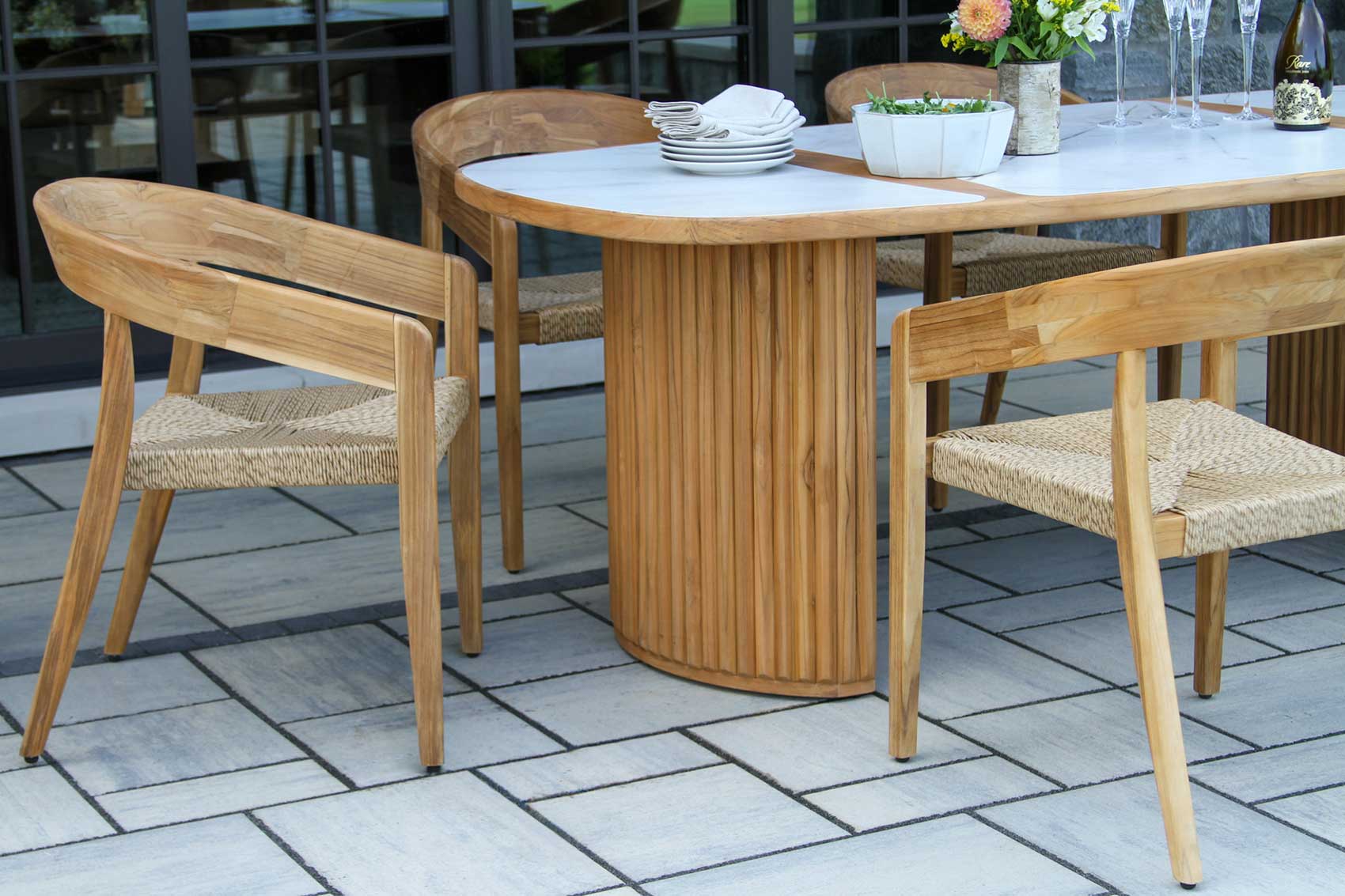 Oval Teak & Monte Bianco Sintered Stone Dining Table, 60