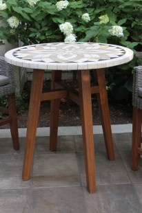 43050-BG - Round Balcony Height Spanish Marble & Eucalyptus Table