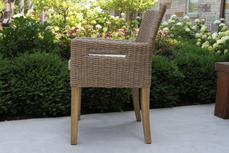 46520 - Wheat Wicker Antique Wash Eucalyptus Arm Chair with Olefin Cushions - Side