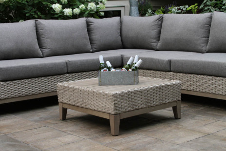 S10222 - 4pc. Antique Stain Eucalyptus & Light Beige Wicker Contemporary Sectional Set - Low Profile