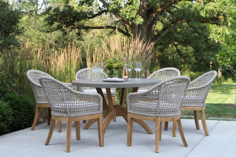 TNA2211 - Nautical Rope Teak Dining Chair with Sunbrella 6 chairs with TNA7908 Nautical Table