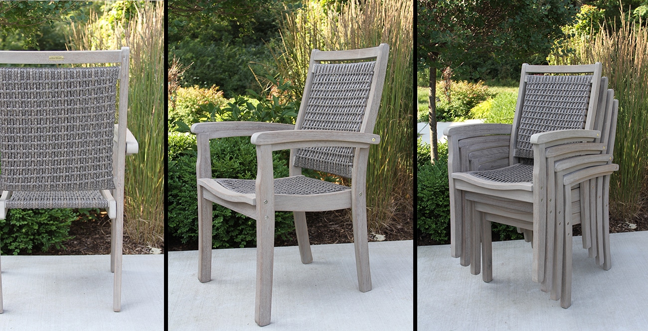 Grey Wash Eucalyptus & All-Weather Driftwood Grey Wicker Stacking Arm Chair