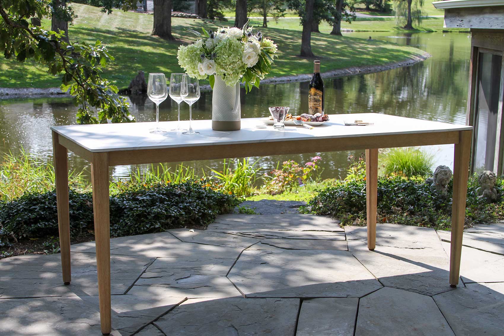Antique Wash Eucalyptus & White Marble Composite Dining Table