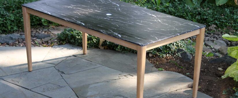 46340 – Antique Wash Eucalyptus & Black Marble Composite Dining Table