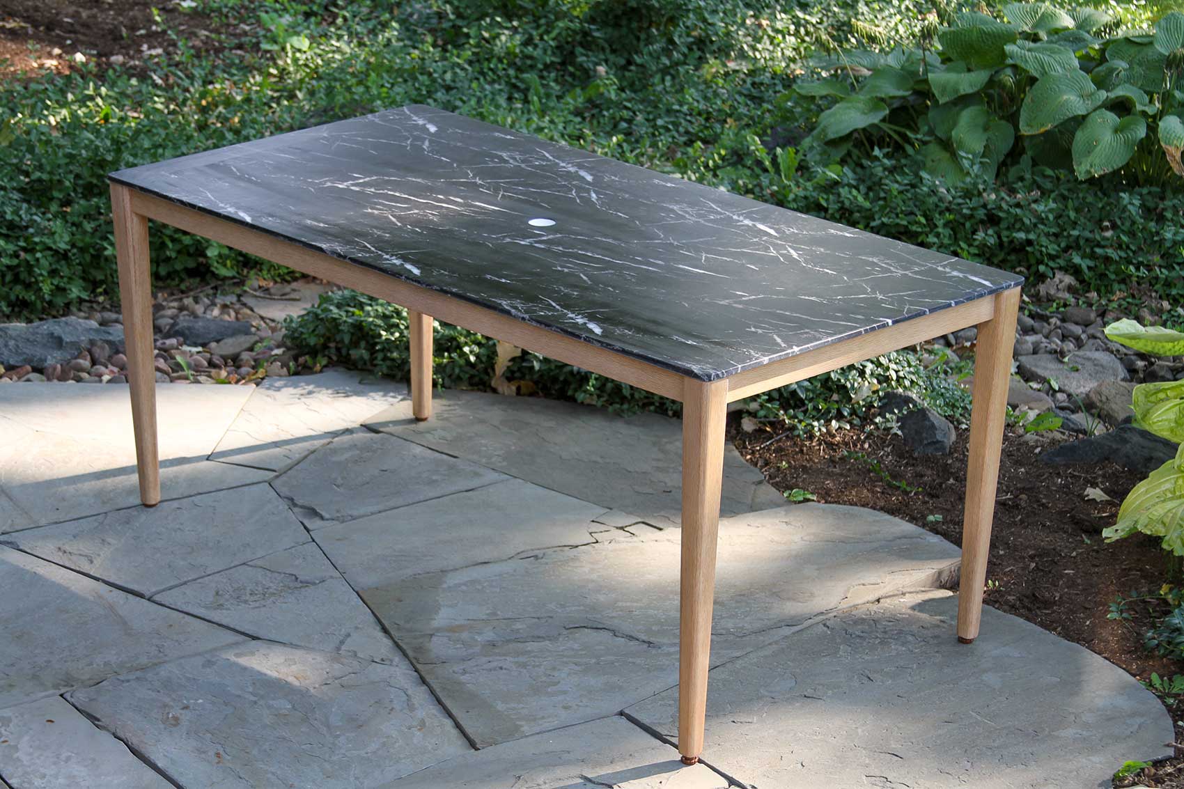 46340 - Antique Wash Eucalyptus & Black Marble Composite Dining Table