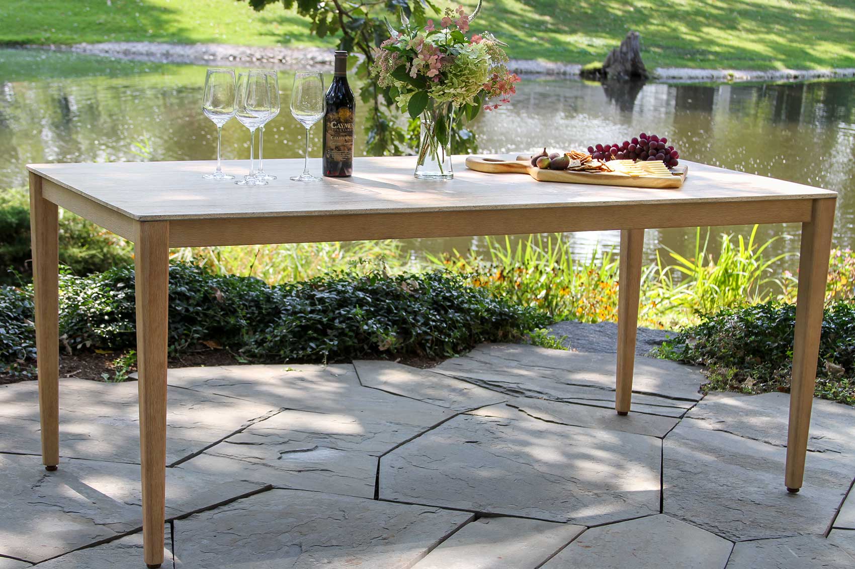 46350 - Antique Wash Eucalyptus & Travertine Composite Dining Table