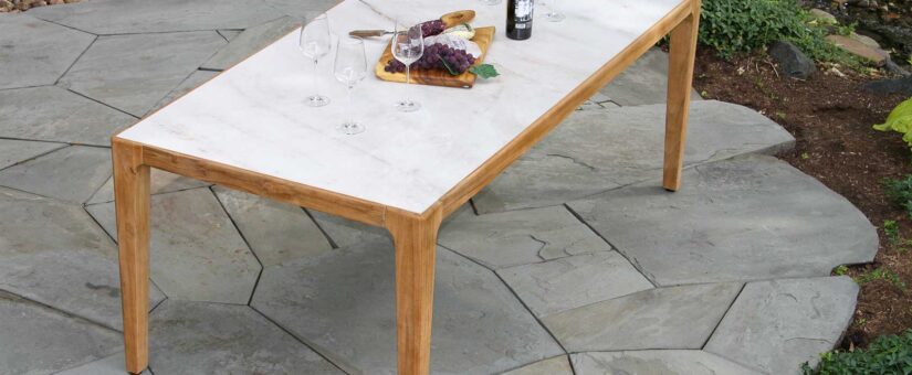 TNA7992 – Teak & Monte Bianco Sintered Stone Dining Table