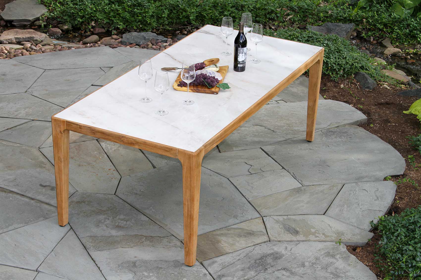 TNA7992 - Teak & Monte Bianco Sintered Stone Dining Table