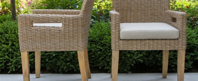 46520 – Wheat Wicker & Eucalyptus Wash Arm Chair with Olefin Cushion, 2pk.