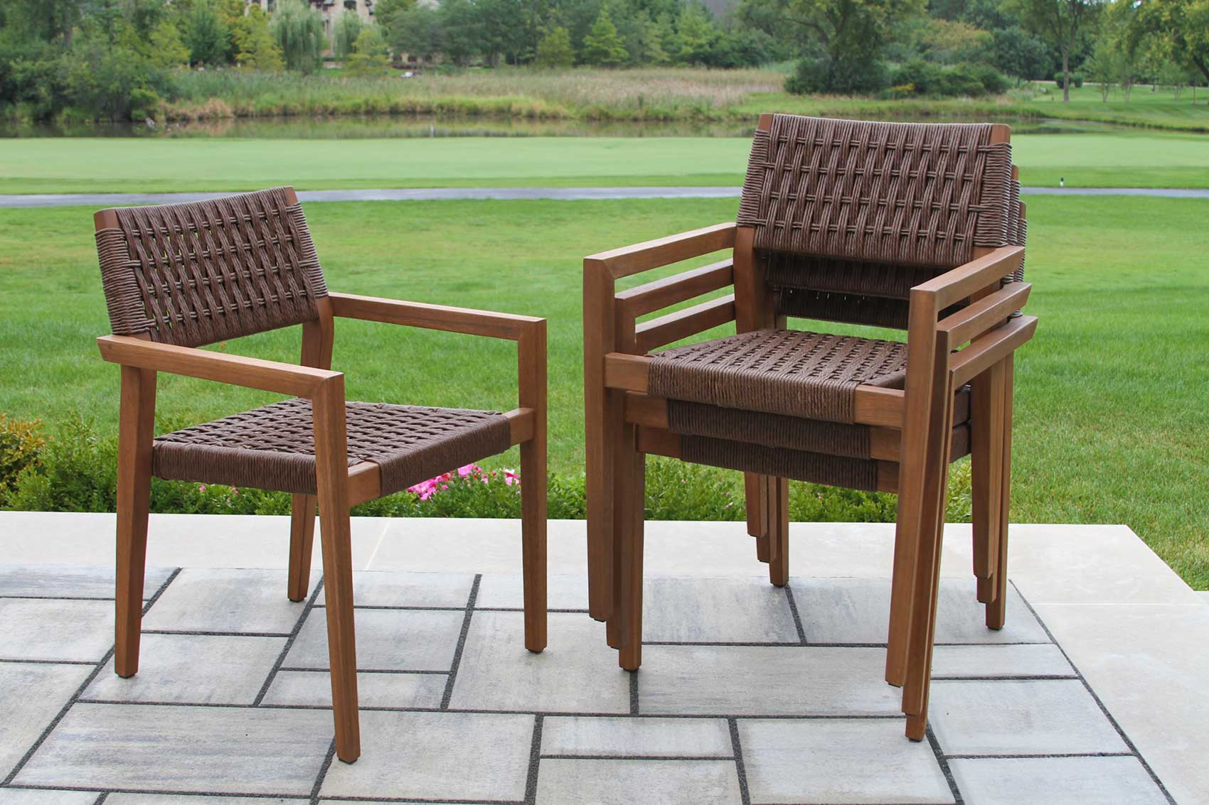 Eucalyptus & Brown Woven Wicker Stacking Dining Chair, 4pk