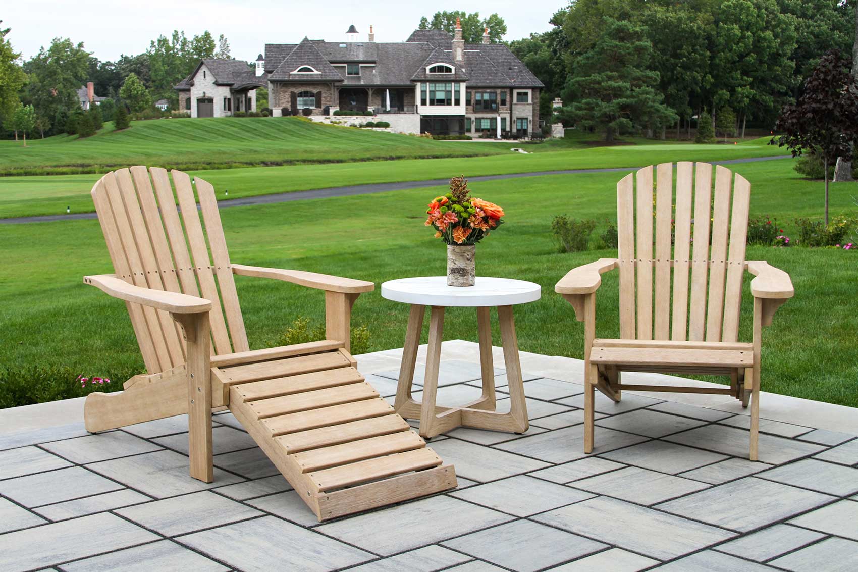 Antique Eucalyptus Wash Adirondack Chair w/ Built-In Ottoman