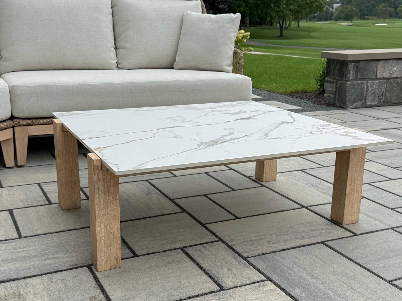 The Magnolia Collection Antique Wash & Sintered Stone Coffee Table, 40" x 40"