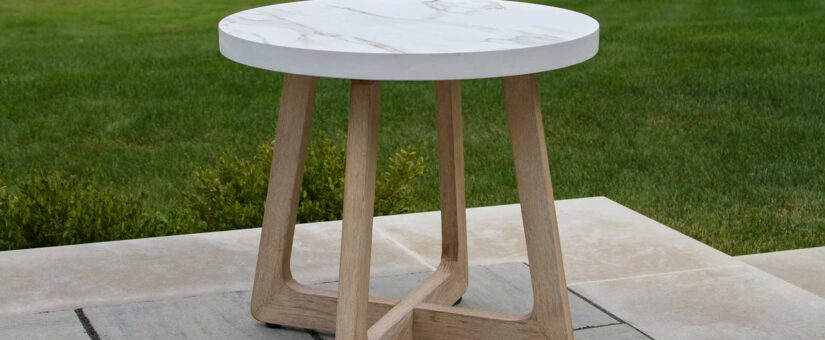 46211-WM – Antique Wash & Round White Marble Sintered Stone Accent Table