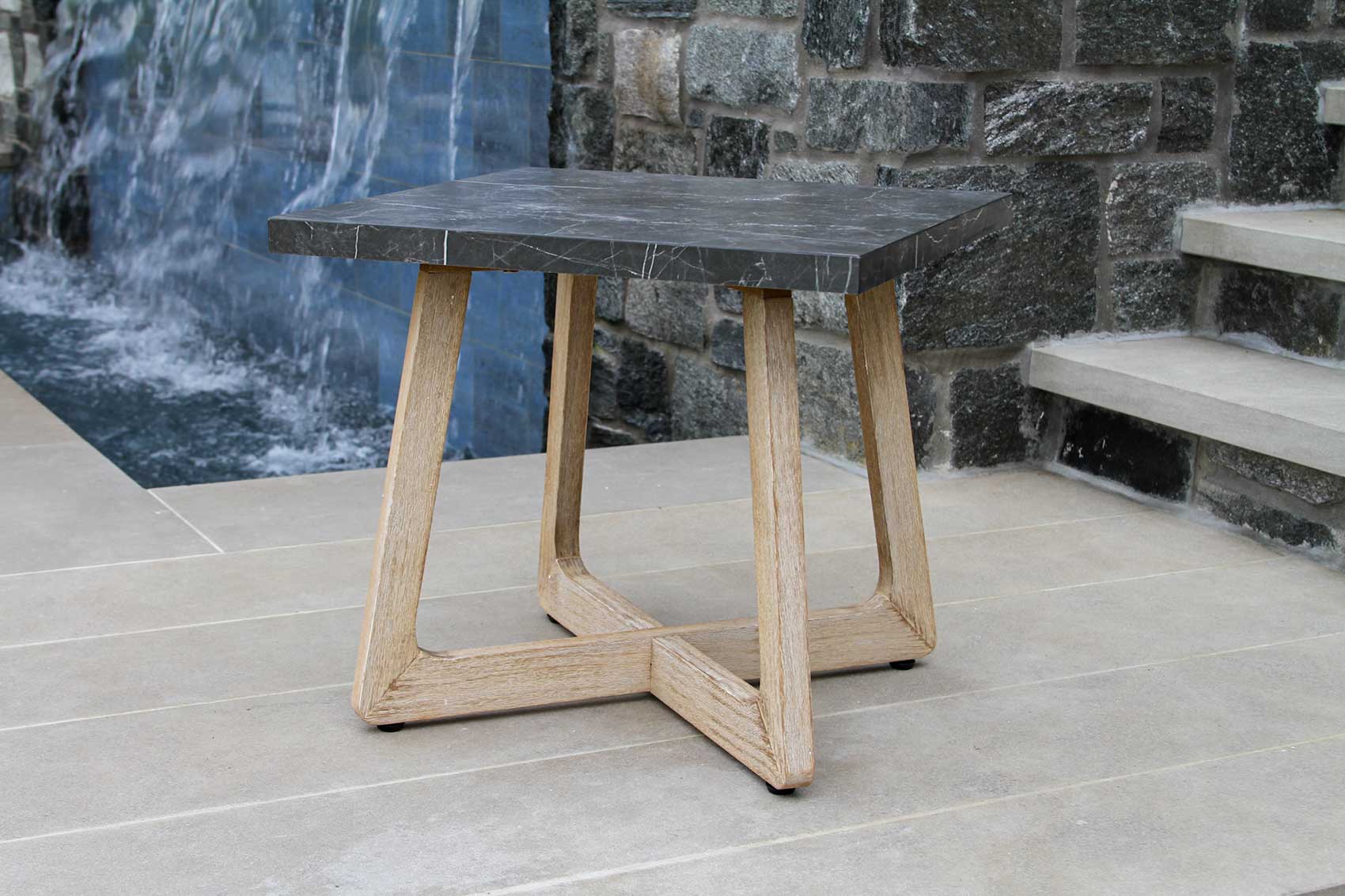 Antique Wash & Square Armani Charcoal Sintered Stone Accent Table