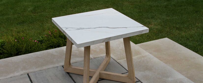 46233-WM – Antique Wash & Square White Marble Sintered Stone Accent Table