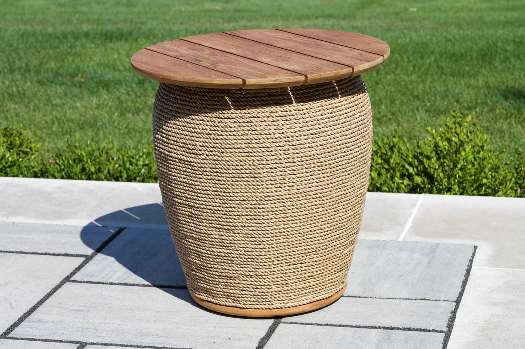 Colette Teak & Cable Wicker Storage Accent Table, 19.5" Dia