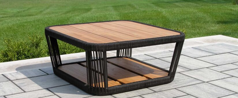 TNA8725 – Teak & Black Rope Square Coffee Table, 35″ x 35″