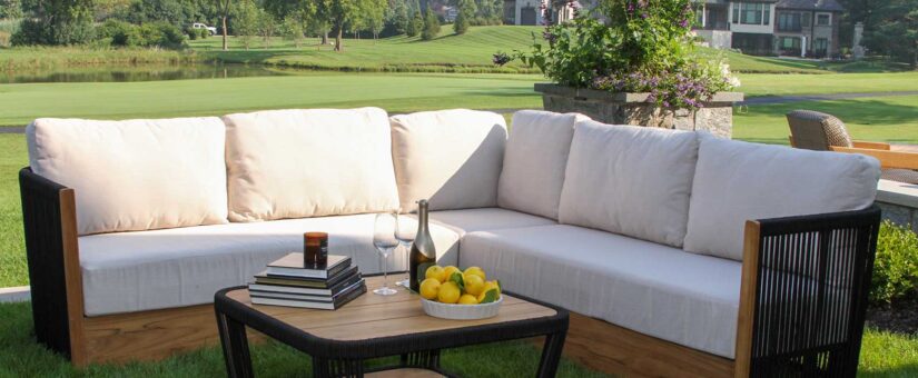 TNA8735 – Teak & Black Rope Sectional w Sunbrella