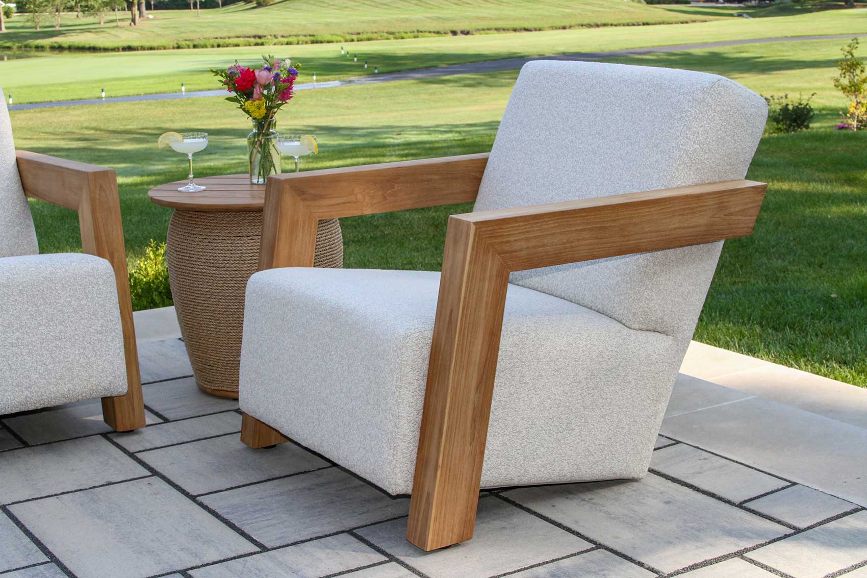 Bronson Teak & Quick Dry Armchair w Olefin Fabric
