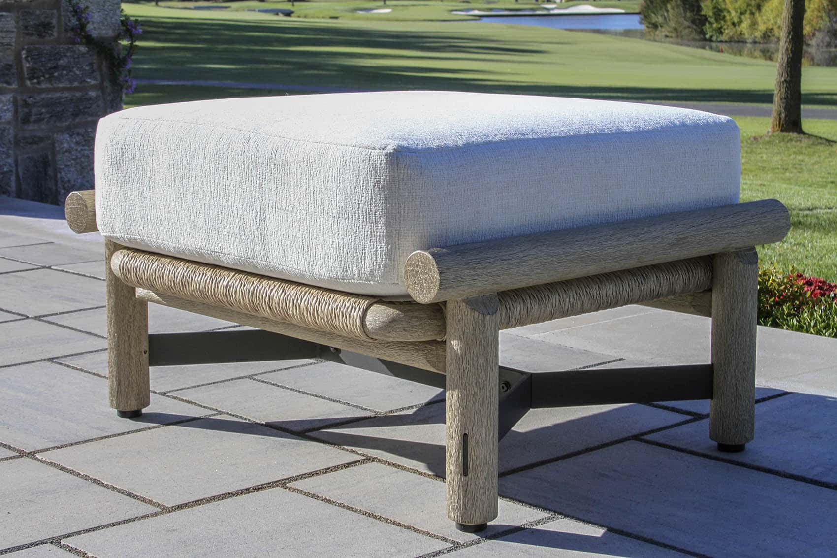 TNA7730 - Driftmoor Teak Ottoman w Acrylic Fabric